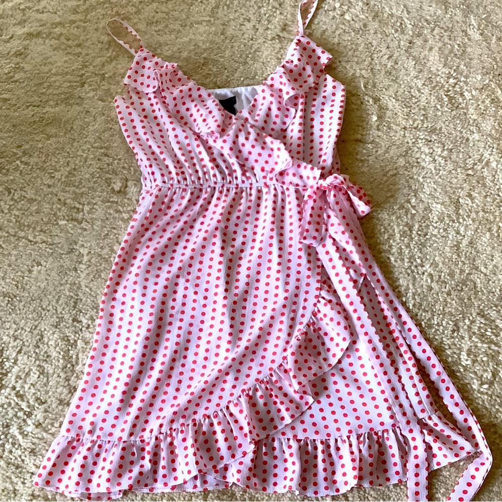 Aqua Coral Pink & White Flirty Crossover TOP Sundress fits Jr sz L Women’s sz S